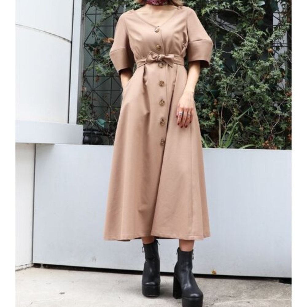 V-neck maxi shirt dress